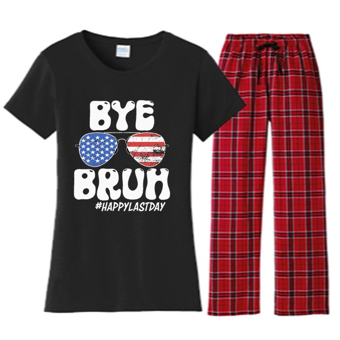 Bye Bruh Teacher Happy Last Day Of School Summer Women's Flannel Pajama Set