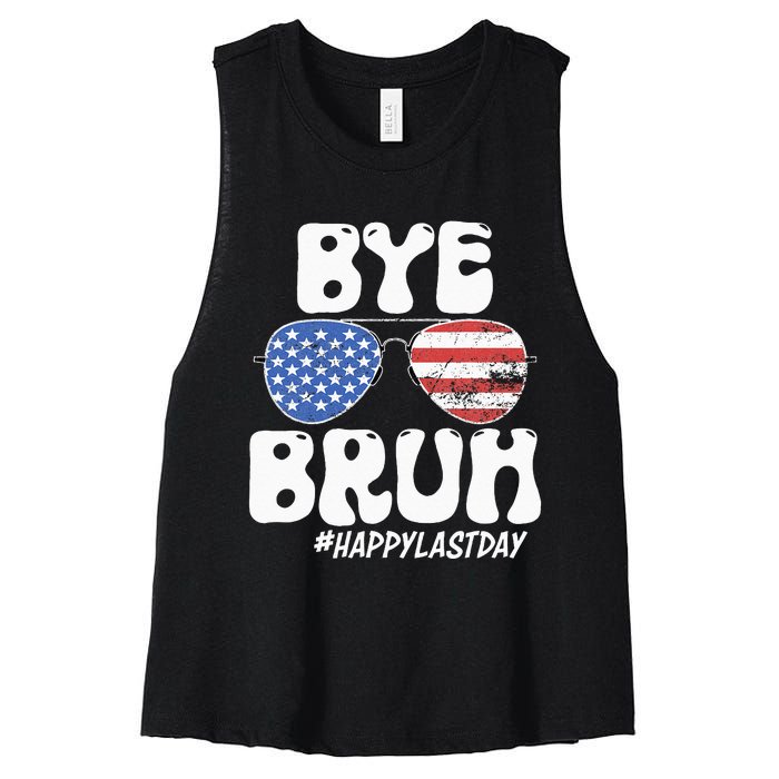 Bye Bruh Teacher Happy Last Day Of School Summer Women's Racerback Cropped Tank