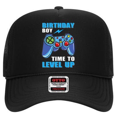 Birthday Boy Time To Level Up Video Game Boy High Crown Mesh Back Trucker Hat