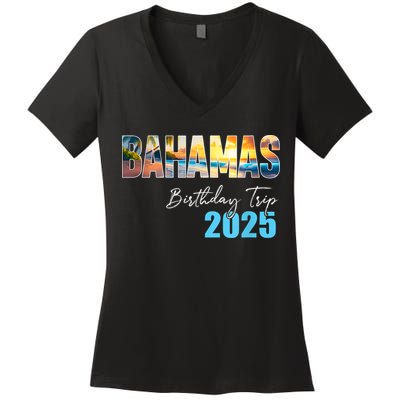 Bahamas Birthday Trip 2025 Vacation Party Crew Cruise Women's V-Neck T-Shirt