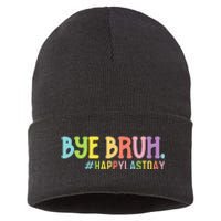 Bye Bruh Teacher Happy Last Day of School Hello Summer Funny Sustainable Knit Beanie