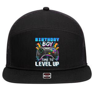 Birthday Boy Time To Level Up Video Game Birthday Gift Boy 7 Panel Mesh Trucker Snapback Hat