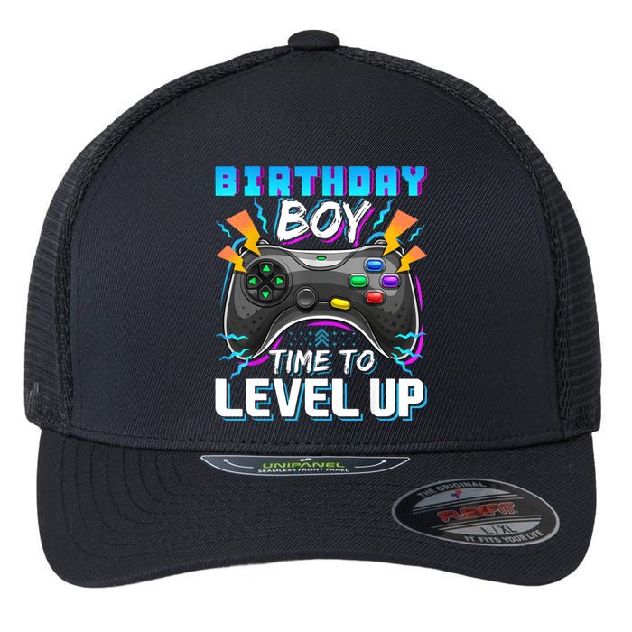 Birthday Boy Time To Level Up Video Game Birthday Gift Boy Flexfit Unipanel Trucker Cap