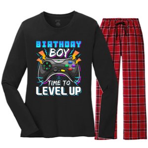 Birthday Boy Time To Level Up Video Game Birthday Gift Boy Women's Long Sleeve Flannel Pajama Set 