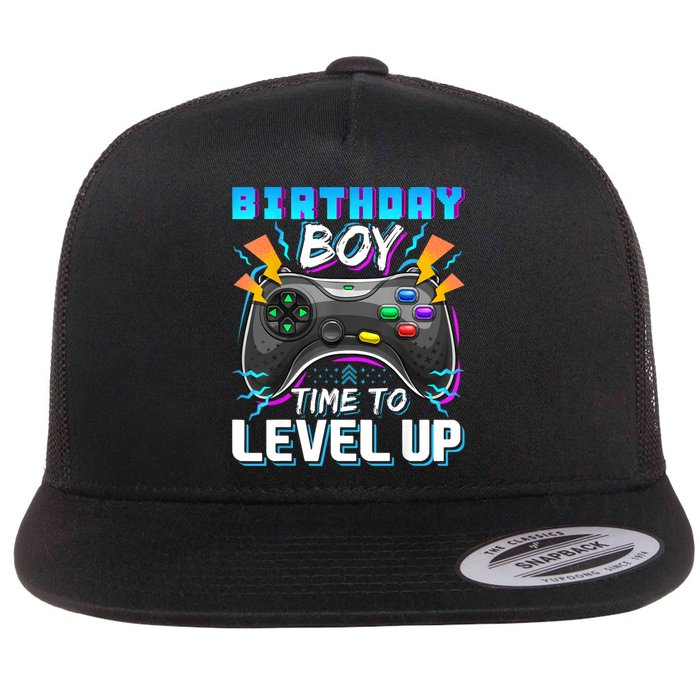 Birthday Boy Time To Level Up Video Game Birthday Gift Boy Flat Bill Trucker Hat