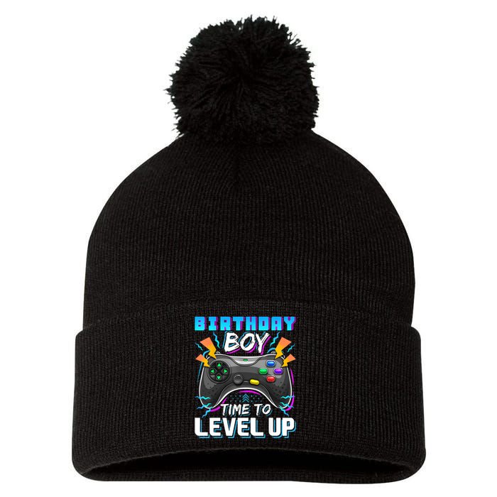 Birthday Boy Time To Level Up Video Game Birthday Gift Boy Pom Pom 12in Knit Beanie