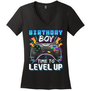 Birthday Boy Time To Level Up Video Game Birthday Gift Boy Women's V-Neck T-Shirt