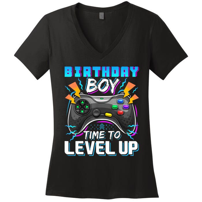 Birthday Boy Time To Level Up Video Game Birthday Gift Boy Women's V-Neck T-Shirt