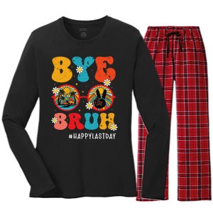 Bye Bruh Teacher Happy Last Day of School Hello Summer Funny Women's Long Sleeve Flannel Pajama Set 