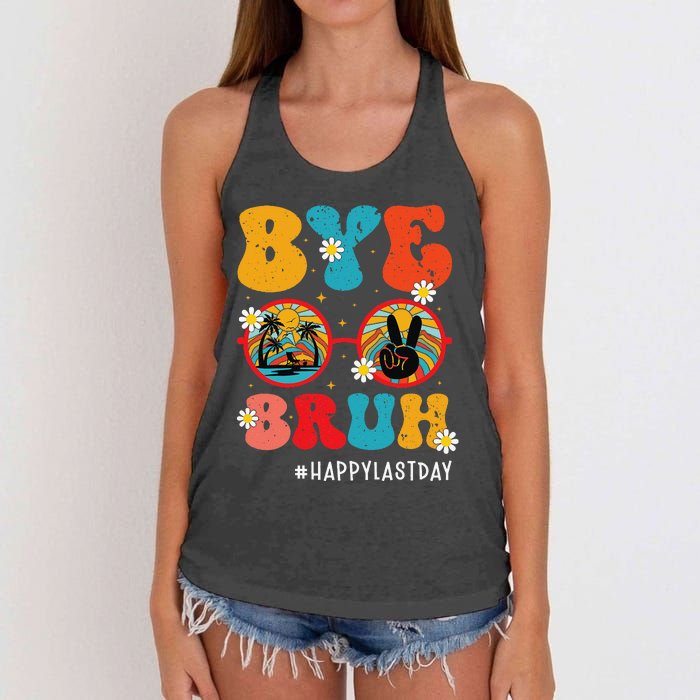 Bye Bruh Teacher Happy Last Day of School Hello Summer Funny Women's Knotted Racerback Tank