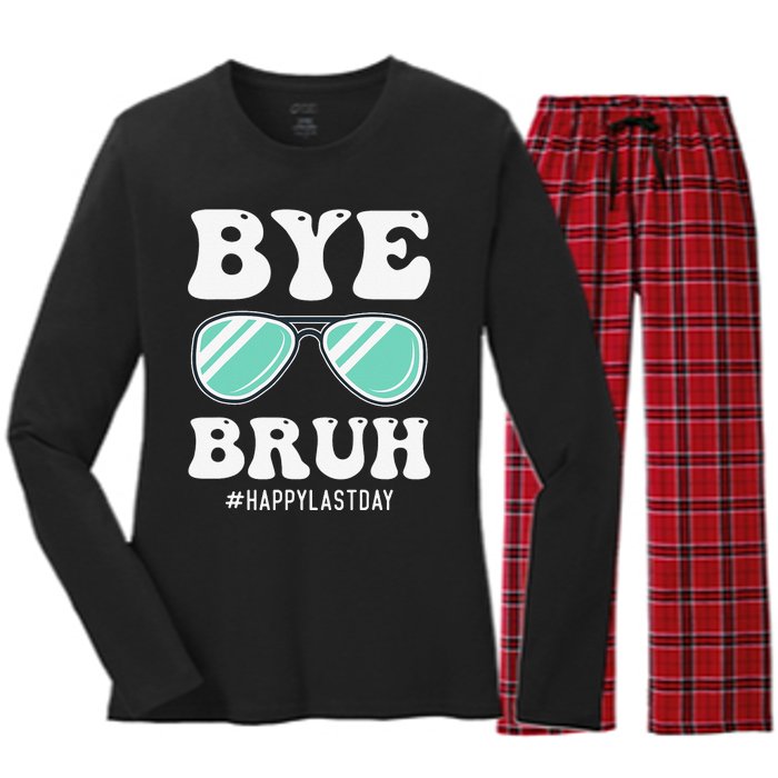 Bye Bruh Teacher Happy Last Day of School Hello Summer Funny Women's Long Sleeve Flannel Pajama Set 