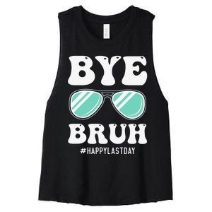 Bye Bruh Teacher Happy Last Day of School Hello Summer Funny Women's Racerback Cropped Tank