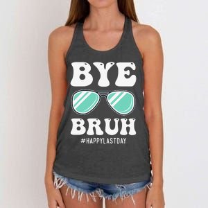 Bye Bruh Teacher Happy Last Day of School Hello Summer Funny Women's Knotted Racerback Tank