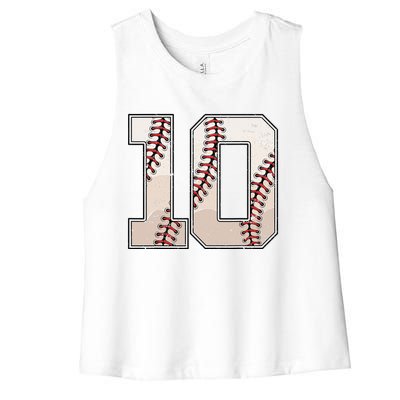 Baseball Birthday Ten 10 Years Old 10th Bday Party Women's Racerback Cropped Tank