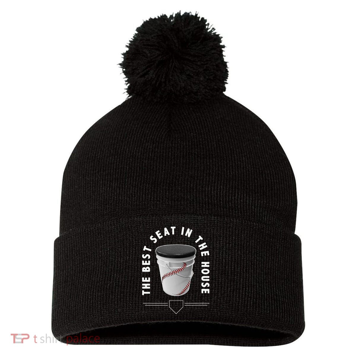 Baseball Bucket The Best Seat In The House Sports Pom Pom 12in Knit Beanie