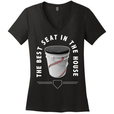 Baseball Bucket The Best Seat In The House Sports Women's V-Neck T-Shirt