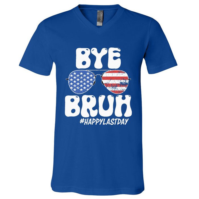 Bye Bruh Teacher Happy Last Day Of School Summer V-Neck T-Shirt