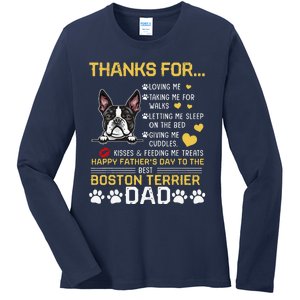 Best Boston Terrier Dog Dad Lover Happy Fathers Day Ladies Long Sleeve Shirt