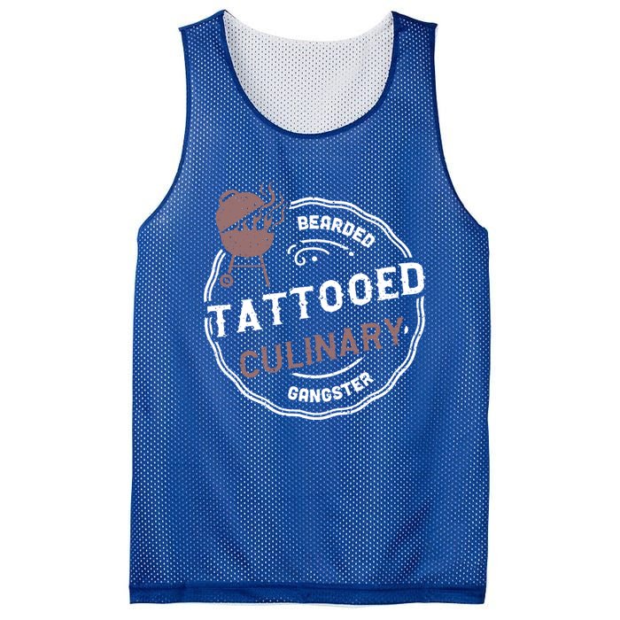 Beard: Bearded Tattooed Culinary Gangster Bbq Sayings Gift Mesh Reversible Basketball Jersey Tank