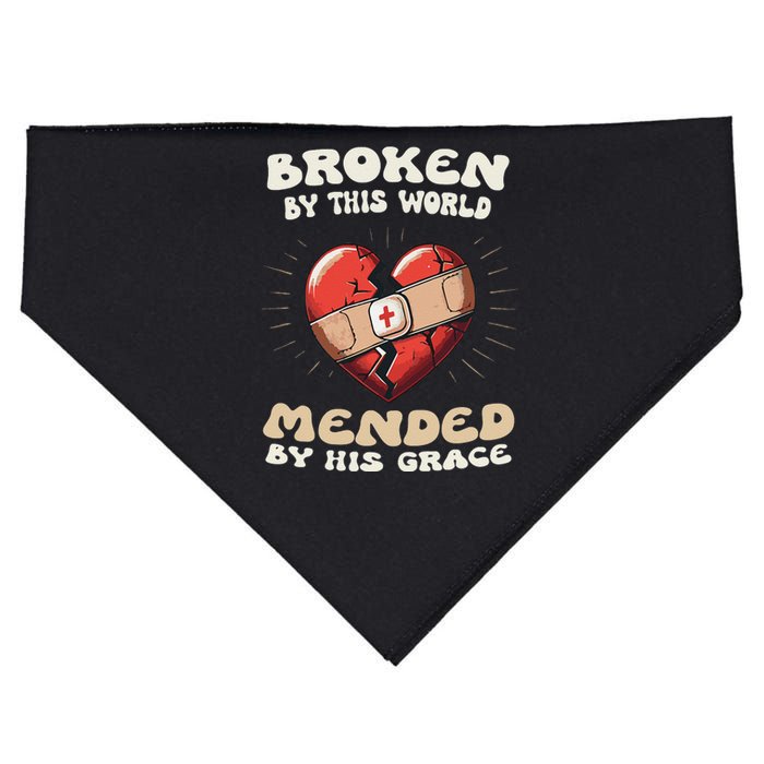 Broken By This World Mended By His Grace. USA-Made Doggie Bandana