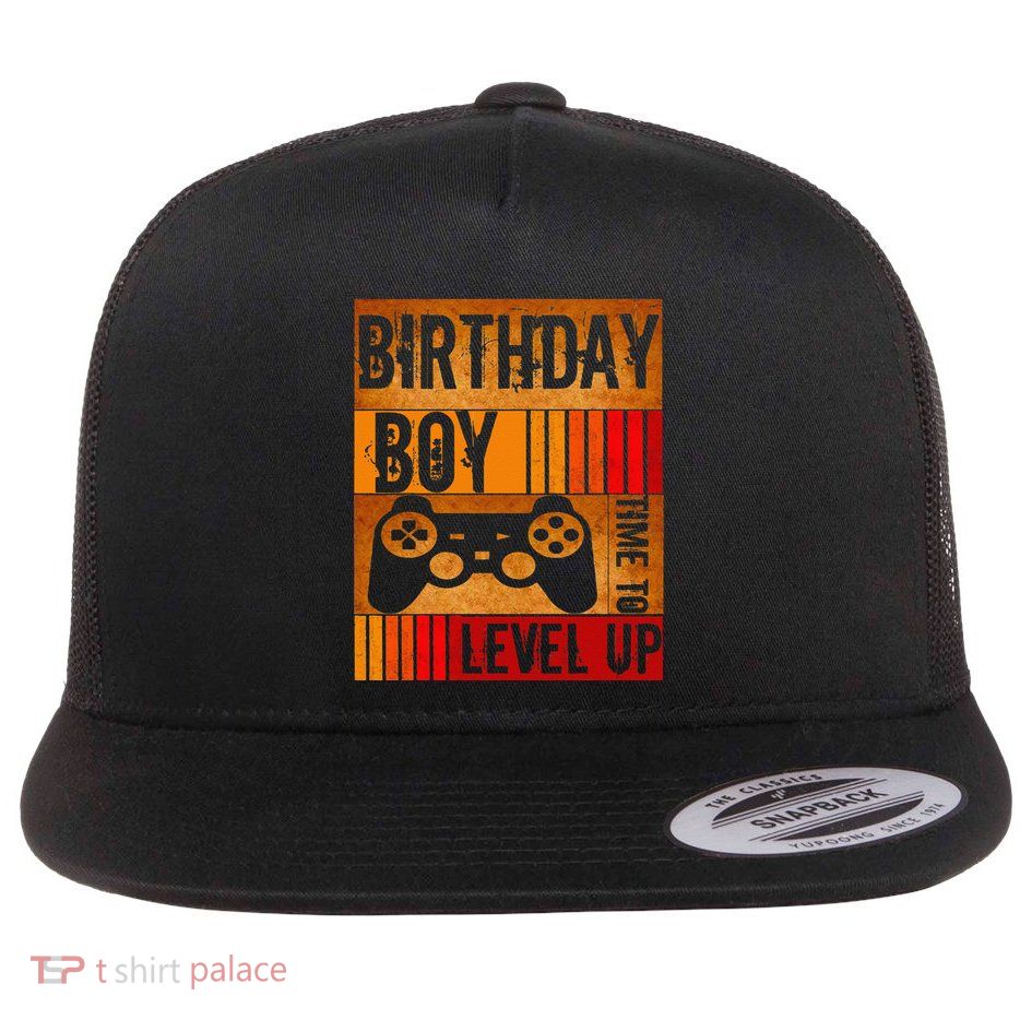 Birthday Boy Time To Level Up Video Game Birthday Gamer Flat Bill Trucker Hat