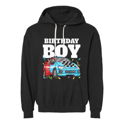 Birthday Boy Toddler Race Car Racing Car Driver Theme Garment-Dyed Fleece Hoodie