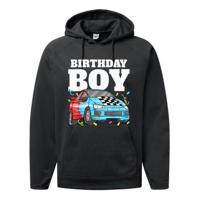 Birthday Boy Toddler Race Car Racing Car Driver Theme Performance Fleece Hoodie