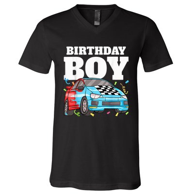 Birthday Boy Toddler Race Car Racing Car Driver Theme V-Neck T-Shirt