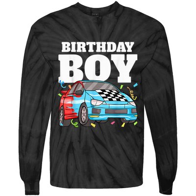 Birthday Boy Toddler Race Car Racing Car Driver Theme Tie-Dye Long Sleeve Shirt