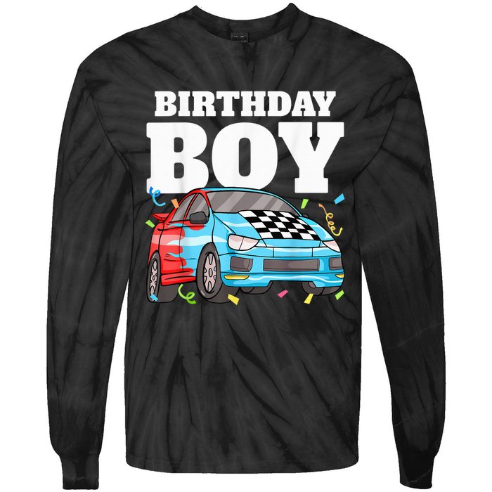 Birthday Boy Toddler Race Car Racing Car Driver Theme Tie-Dye Long Sleeve Shirt