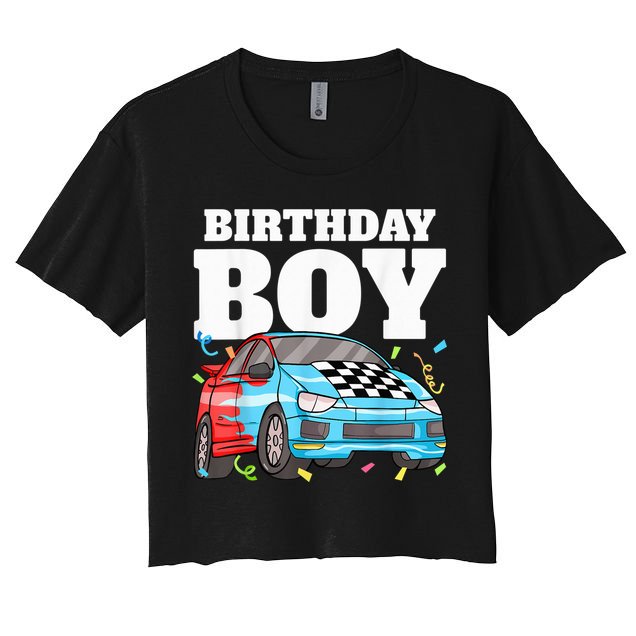 Birthday Boy Toddler Race Car Racing Car Driver Theme Women's Crop Top Tee