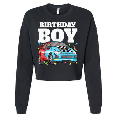 Birthday Boy Toddler Race Car Racing Car Driver Theme Cropped Pullover Crew