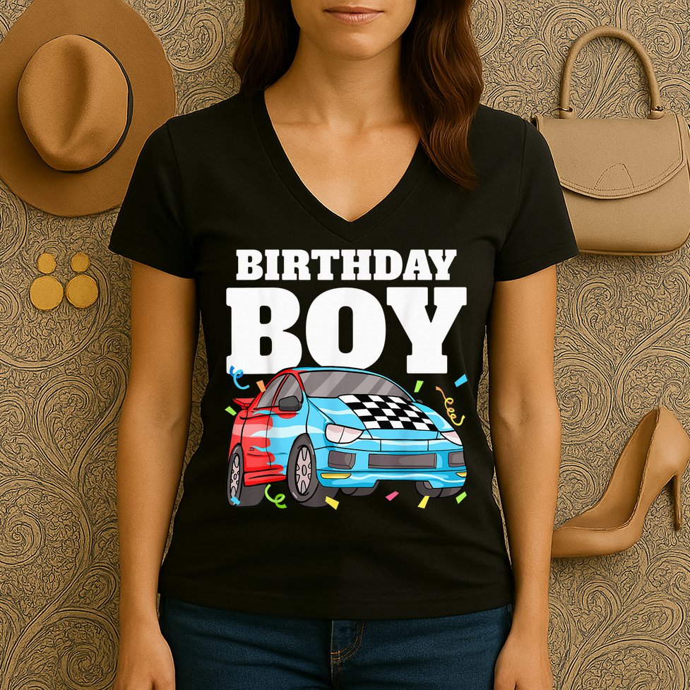 Birthday Boy Toddler Race Car Racing Car Driver Theme Women's V-Neck T-Shirt
