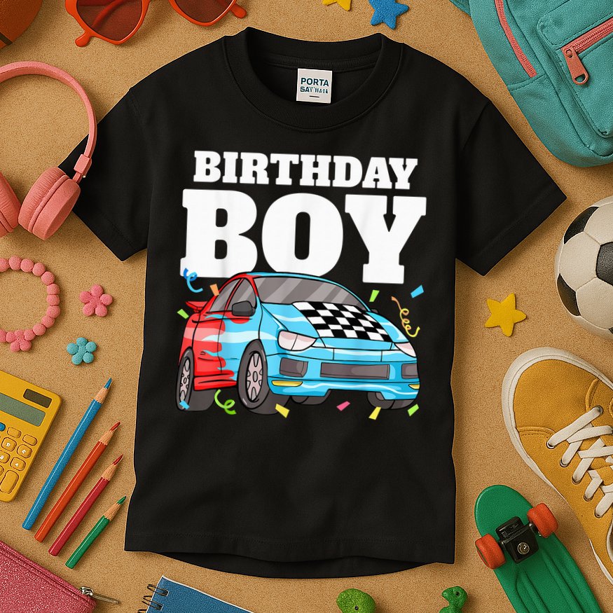 Birthday Boy Toddler Race Car Racing Car Driver Theme Kids T-Shirt