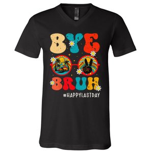 Bye Bruh Teacher Happy Last Day of School Hello Summer Funny V-Neck T-Shirt