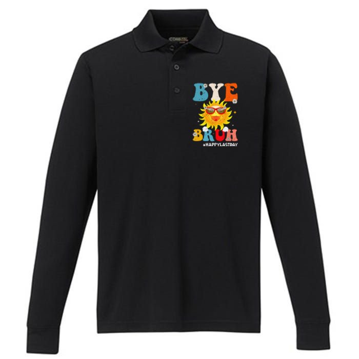 Bye Bruh Teacher Happy Last Day of School Hello Summer Funny Performance Long Sleeve Polo