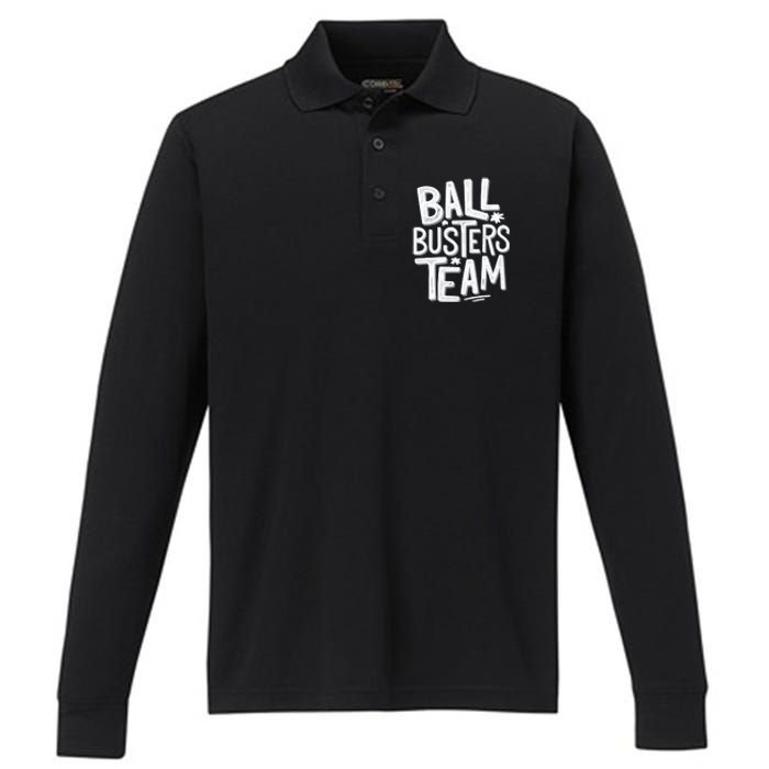 Ball Busters Team Funny Pickleball Lovers Performance Long Sleeve Polo