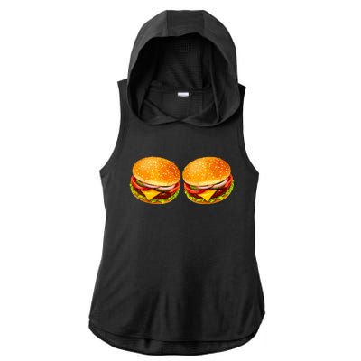 Big Boobs Two Big Hamburger Titty Boobie Ladies PosiCharge Tri-Blend Wicking Draft Hoodie Tank