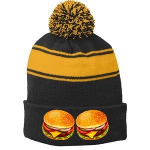 Big Boobs Two Big Hamburger Titty Boobie Stripe Pom Pom Beanie