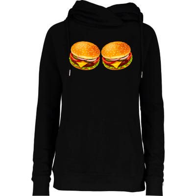 Big Boobs Two Big Hamburger Titty Boobie Womens Funnel Neck Pullover Hood