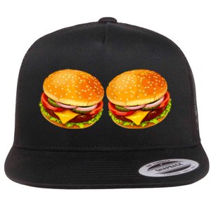 Big Boobs Two Big Hamburger Titty Boobie Flat Bill Trucker Hat