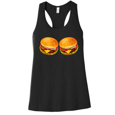 Big Boobs Two Big Hamburger Titty Boobie Women's Racerback Tank