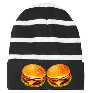 Big Boobs Two Big Hamburger Titty Boobie Striped Beanie with Solid Band