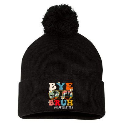 Bye Bruh Teacher Happy Last Day Of School Hello Summer Funny Pom Pom 12in Knit Beanie