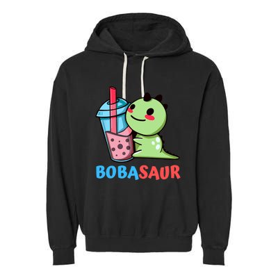 Bobasaur Bubble Tea Boba Dinosaur Kawaii Cute Dino Pun Garment-Dyed Fleece Hoodie