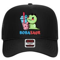 Bobasaur Bubble Tea Boba Dinosaur Kawaii Cute Dino Pun High Crown Mesh Back Trucker Hat