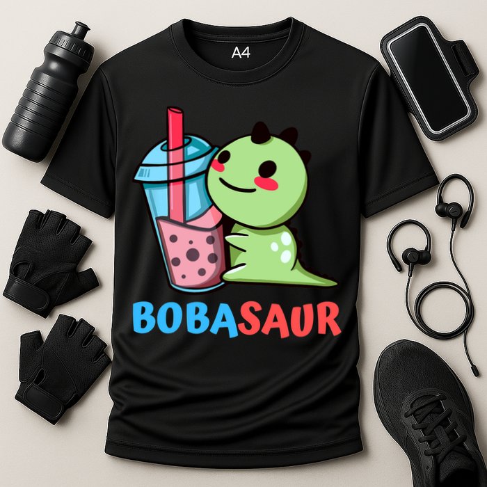 Bobasaur Bubble Tea Boba Dinosaur Kawaii Cute Dino Pun Cooling Performance Crew T-Shirt