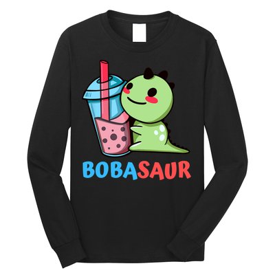 Bobasaur Bubble Tea Boba Dinosaur Kawaii Cute Dino Pun Long Sleeve Shirt