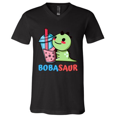 Bobasaur Bubble Tea Boba Dinosaur Kawaii Cute Dino Pun V-Neck T-Shirt