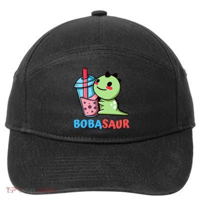 Bobasaur Bubble Tea Boba Dinosaur Kawaii Cute Dino Pun 7-Panel Snapback Hat